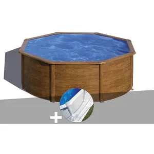 GRE Kit piscine acier aspect bois Gré Sicilia ronde 3,70 x 1,22 m + Ta... pas cher