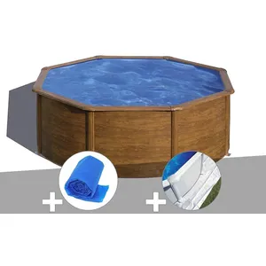 GRE Kit piscine acier aspect bois Gré Sicilia ronde 3,70 x 1,22 m + Bâ...