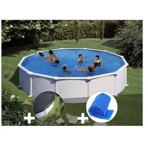 Comparateur de prix : GRE Kit piscine acier blanc Gré Atlantis ronde 5,70 x 1,32 m + Bâche h...