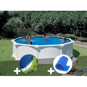 GRE Kit piscine acier blanc Gré Atlantis ronde 3,70 x 1,32 m + Bâche h... pas cher