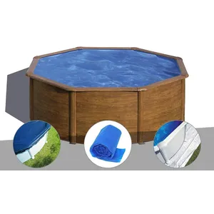 GRE Kit piscine acier aspect bois Gré Sicilia ronde 3,70 x 1,22 m + Bâ...