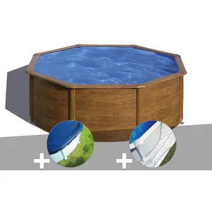GRE Kit piscine acier aspect bois Gré Sicilia ronde 3,70 x 1,22 m + Bâ...