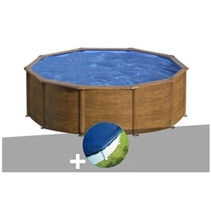 GRE Kit piscine acier aspect bois Gré Sicilia ronde 4,80 x 1,22 m + Bâ... pas cher