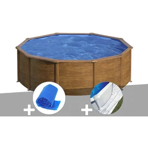 GRE Kit piscine acier aspect bois Gré Sicilia ronde 3,20 x 1,22 m + Bâ... pas cher
