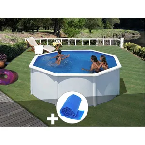 GRE Kit piscine acier blanc Gré Fidji ronde 3,20 x 1,22 m + Bâche à bulles pas cher