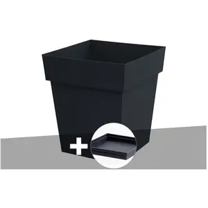 Comparateur de prix : Pot de fleur carré Toscane 39 x H.39 cm Anthracite + Soucoupe - Eda TU