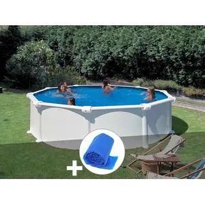 GRE Kit piscine acier blanc Gré Atlantis ronde 3,70 x 1,32 m + Bâche à... pas cher