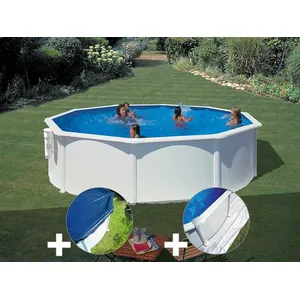GRE Kit piscine acier blanc Gré Bora Bora ronde 3,70 x 1,22 m + Bâche ... pas cher