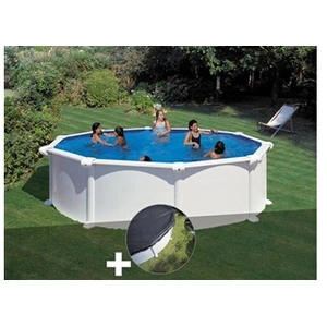 GRE Kit piscine acier blanc Gré Atlantis ronde 4,80 x 1,32 m + Bâche hiver pas cher