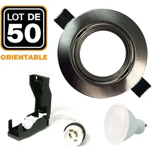 Comparateur de prix : EUROPALAMP 50 Spots encastrable orientable Alu Brossé avec GU10 LED de 7W eqv. 56W Blanc Chaud 3000K