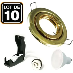 10 Spots encastrable orientable dorée avec GU10 led de 5W eqv.Vendu parcdiscount