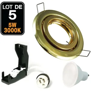 5 Spot encastrable orientable Dorée avec GU10 led de 5W eqv. 40WVendu parcdiscount