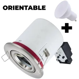 EUROPALAMP Spot BBC Orientable INOX IP20 + Ampoule GU10 7W Blanc Neutre + Douille