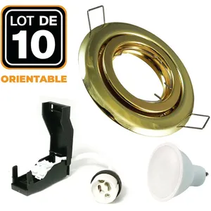 Europalamp - 10 Spots encastrable orientable dorée avec GU10 led de 5W...Vendu parcdiscount