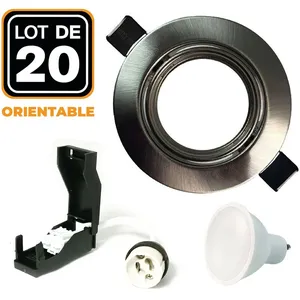 EUROPALAMP 20 Spots encastrable orientable Alu Brossé avec GU10 LED de 7W eqv. 56W Blanc Froid 6000KVendu parcdiscount