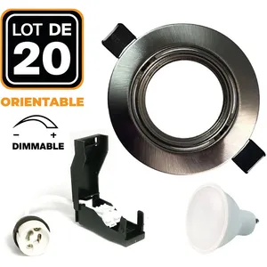 Europalamp - 20 Spots encastrable orientable Alu Brossé avec GU10 6W Dimmable pas cher