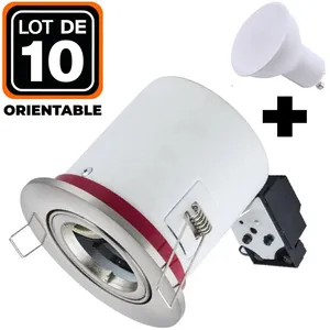 EUROPALAMP 10 Spots bbc Orientable inox IP20 + Ampoule GU10 5W Blanc Neutre + Douille pas cher