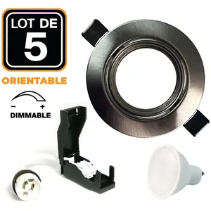 Europalamp - 5 Spots encastrable orientable Alu Brossé avec GU10 6W Dimmable pas cher