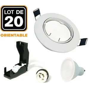 EUROPALAMP 20 Spots encastrable orientable blanc avec GU10 led de 7W eqv. 56W Blanc Chaud 2700KVendu parcdiscount