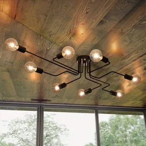 STOEX Plafonnier Éclairage En Métal (Noir) 8 E27 Lustre Moderne Pour Salon Chambre Restaurant Café (Sans Ampoule) pas cher