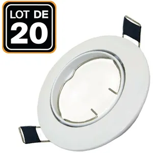 EUROPALAMP Lot de 20 collerettes supports encastrables orientables Spot LED rond blanc - Diametre 90mm - Trou de perçage 65mm pas cher
