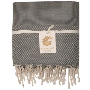 Febronie Plaid coton gris moyen 130x170 pas cher