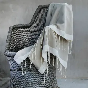 Febronie Plaid coton taupe / écru 130x170 pas cher