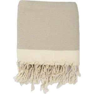 Febronie Plaid coton taupe clair / écru 160x250 pas cher