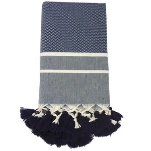 Febronie Plaid coton bleu pétrole 160x250 pas cher