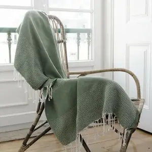 Febronie Plaid coton vert kaki 130x170 pas cher