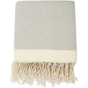 Febronie Plaid coton gris perle / écru 160x250 pas cher