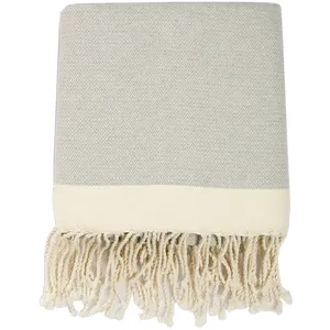 Febronie Plaid coton gris perle / écru 130x170 pas cher