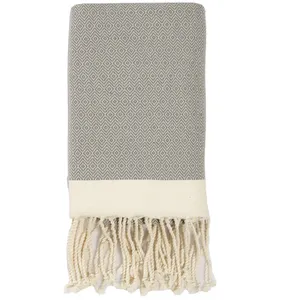 Febronie Plaid coton gris moyen / écru 130x170 pas cher