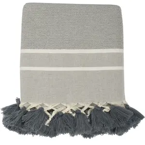 Febronie Plaid coton gris moyen 130x170 pas cher