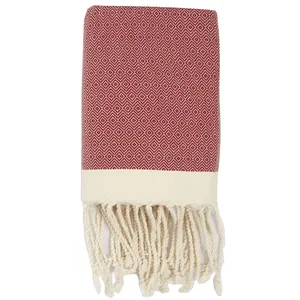 Febronie Plaid coton rouge / écru 130x170 pas cher