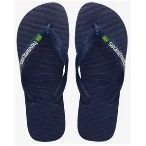 Tongs En Caoutchouc Bleu Marine Avec Logo Havaianas Brasil EU 47-48 pas cher