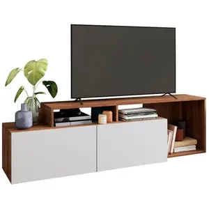 ACTUAL DIFFUSION Meuble TV 50 Pouces 2 Abattants Blanc et Châtaignier L 164 H 46.5 P 37.5 cm - L 164 x l 37.5 x H 46.5 cm pas cher