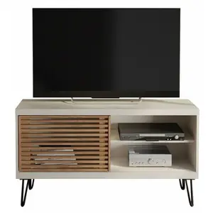 Caemmum Meuble TV 120 cm Blanc Porte Persiennes pas cher