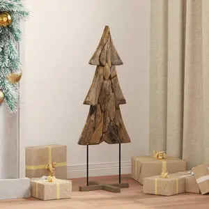 Arbre de Noël avec support Brun 90 cm bois massif teck pas cher