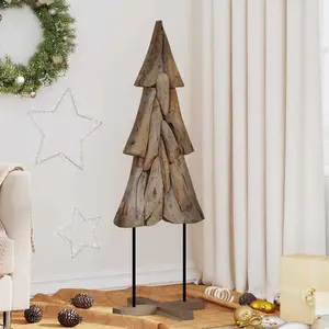 Arbre de Noël avec support Brun 120 cm bois massif teck pas cher