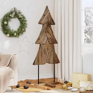 Arbre de Noël avec support Brun 150 cm bois massif teck pas cher