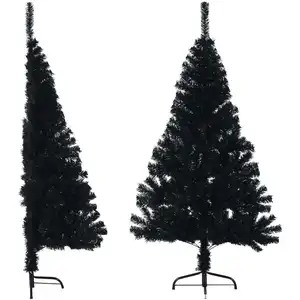 Semi-sapin de Noël artificiel avec support Noir 150 cm PVC pas cher