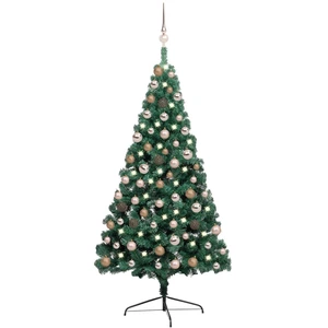 Semi-sapin de Noël artificiel éclairage boules Vert 150 cm pas cher