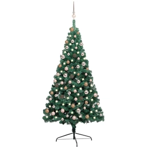 Semi-sapin de Noël artificiel éclairage boules Vert 180 cm pas cher