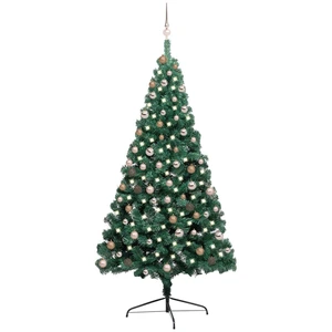 Semi-sapin de Noël artificiel éclairage boules vert 210 cm pas cher