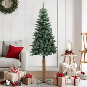 Arbre de Noël élancé avec bois véritable et neige Vert 150 cm pas cher