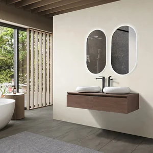 Comparateur de prix : Meuble de salle de bain double vasque 120cm bois foncé avec miroir led...