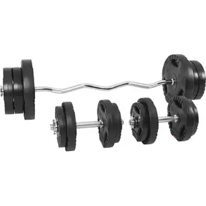 Comparateur de prix : GORILLA SPORTS Set d'haltères 68 Kg (disques plastique à poignées + barre Curl)