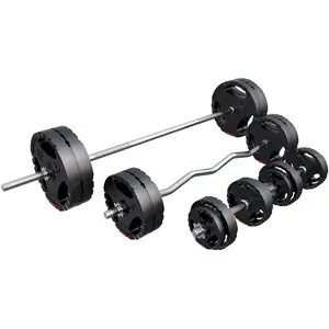 Comparateur de prix : GORILLA SPORTS Set d'haltères 97,5 Kg (disques plastique à poignées + barres)