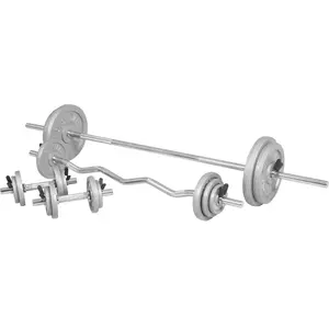 Comparateur de prix : Kit d'haltères de 105,5kg barre longue de 170cm, barre curl de 120cm e...
